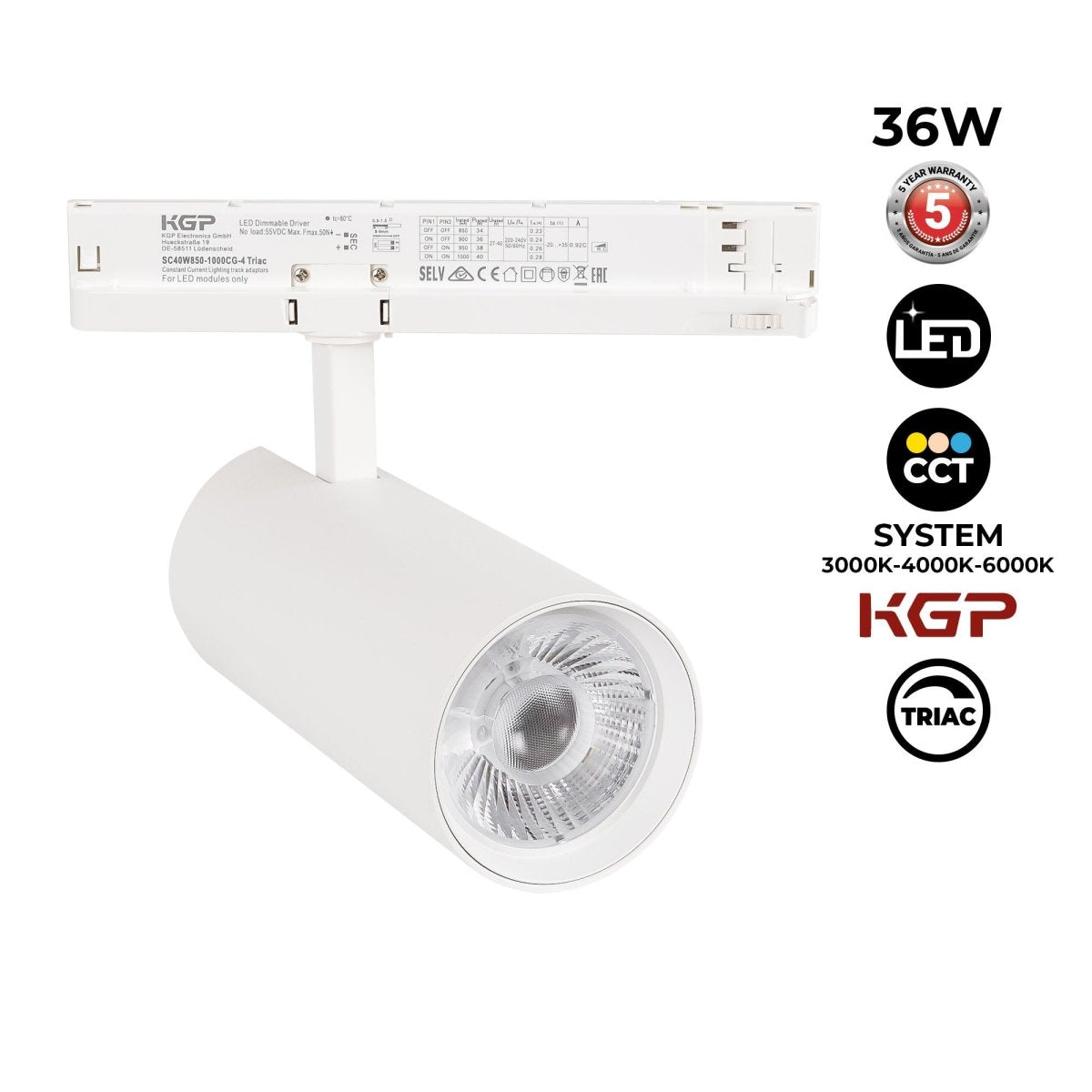 Proyector LED para carril trifásico 36W - CCT - TRIAC regulable - CRI90 - 3300 lm - Barcelona Led-