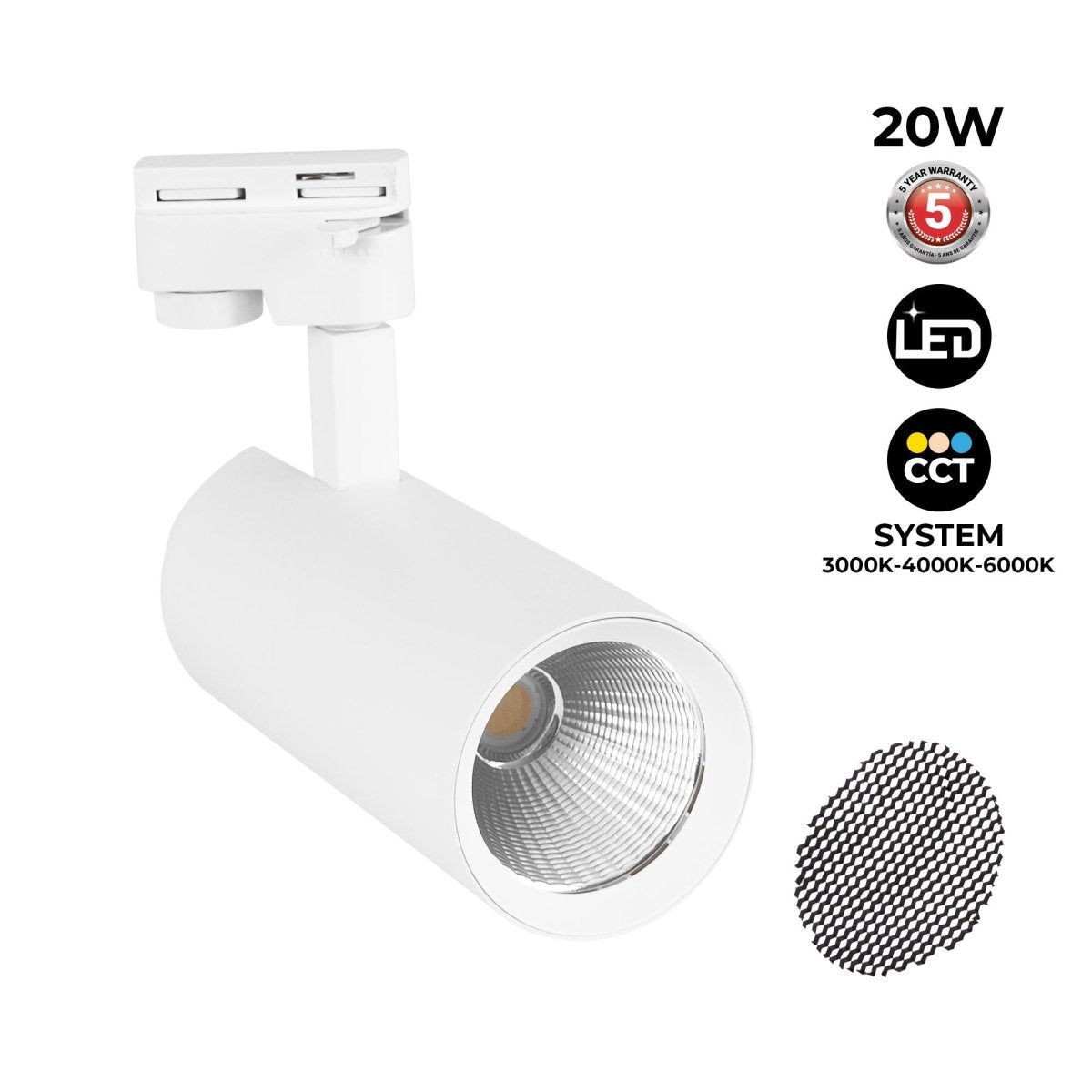 Proyector LED para carril monofásico 20W - CCT - CRI 90 - 1800 lm - Barcelona Led-