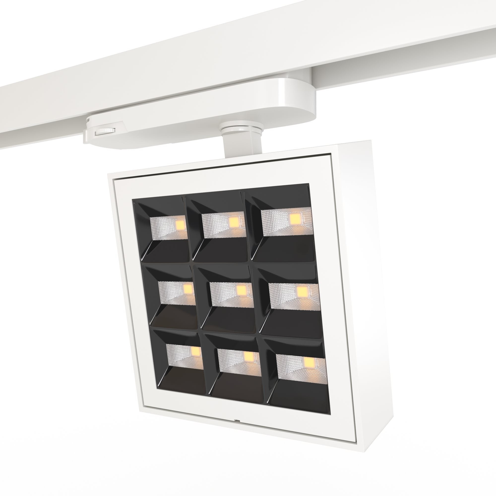 Proyector LED cuadrado para carril trifásico - Potencia ajustable: 12-42W - 4000K - CRI 90 - Ángulo 35° x 70°