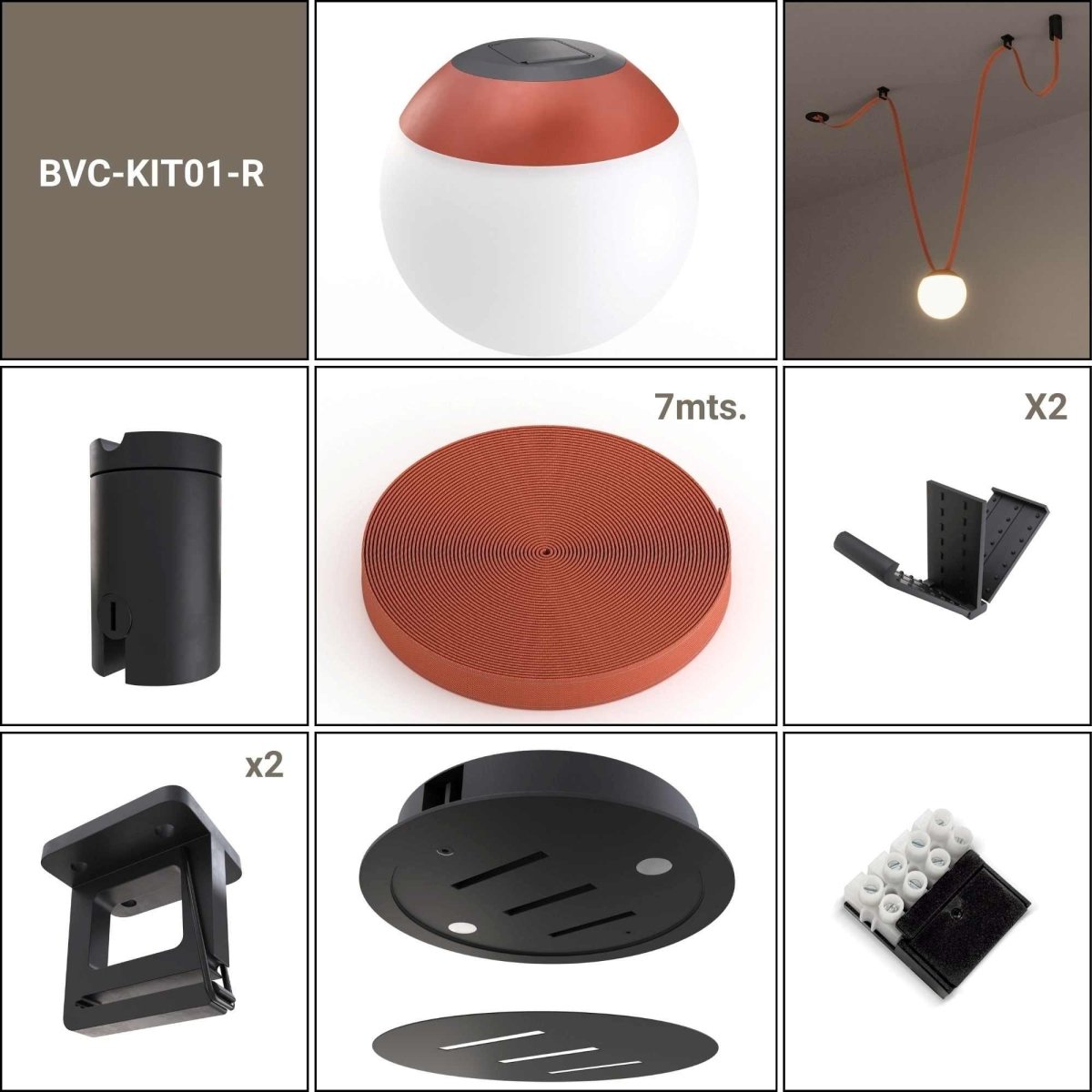 Lámpara configurable "Axia 1" - KIT lámpara bola 12W + cinta textil eléctrica + accesorios - Barcelona Led-Decoración