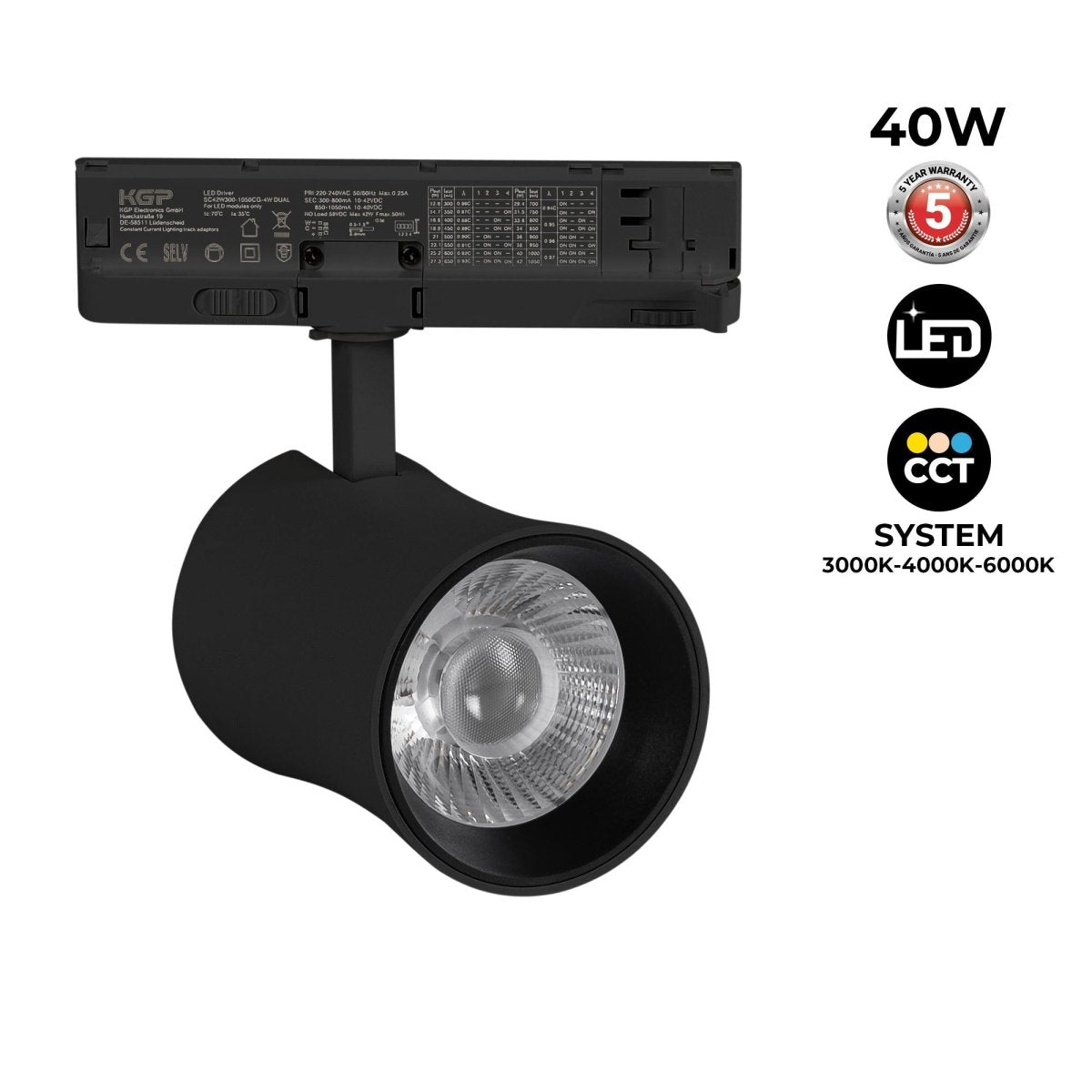 Proyector LED arquitectónico para carril trifásico CCT - 40W - CRI 90 - Driver KGP - Barcelona Led-