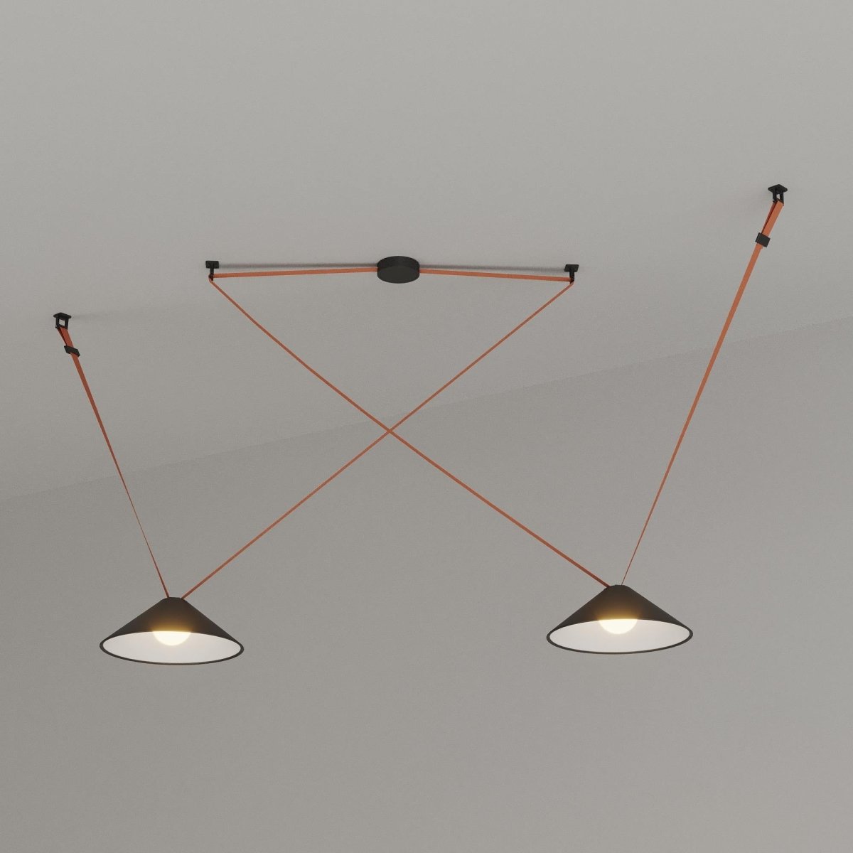 Lámpara cono configurable "Axia 2" - KIT 2 lámparas plato 12W + cinta textil eléctrica + accesorios - Barcelona Led-Decoración