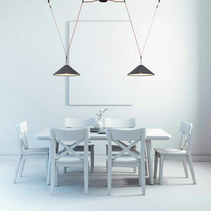 Lámpara cono configurable "Axia 2" - KIT 2 lámparas plato 12W + cinta textil eléctrica + accesorios (10)