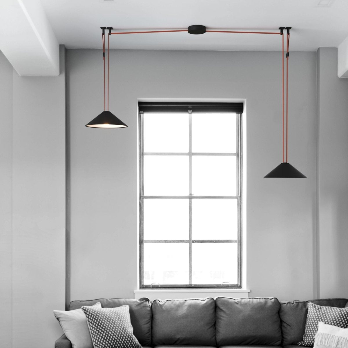 Lámpara cono configurable "Axia 2" - KIT 2 lámparas plato 12W + cinta textil eléctrica + accesorios - Barcelona Led-Decoración