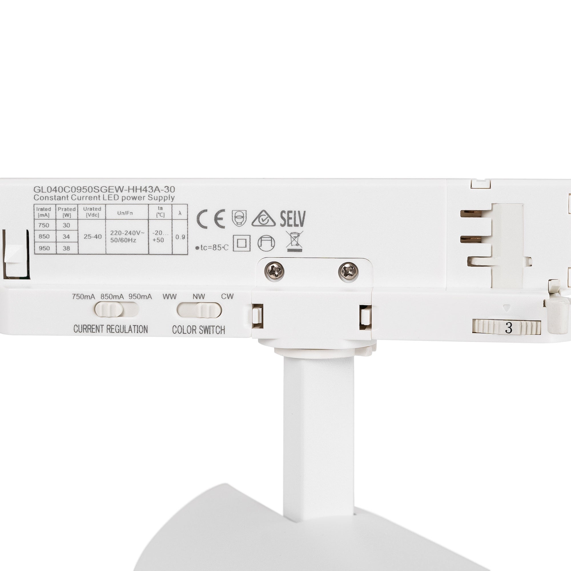 Proyector LED para carril trifásico - Potencia ajustable: 30W/ 34W/ 38W - CCT - CRI 90 (3)