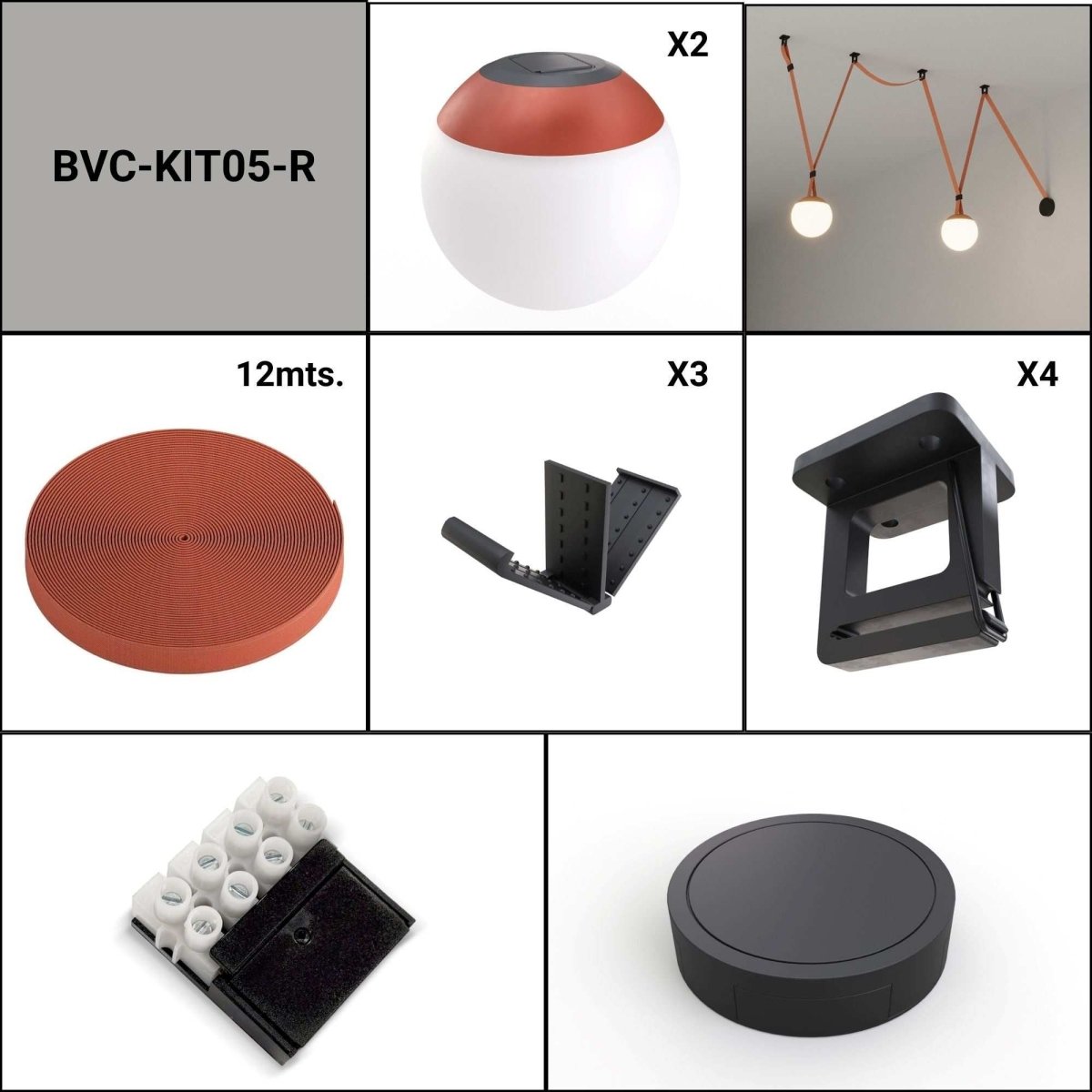 Lámpara configurable "Axia 5" - KIT 2 lámparas bola 12W + cinta textil eléctrica + accesorios - Barcelona Led-Decoración