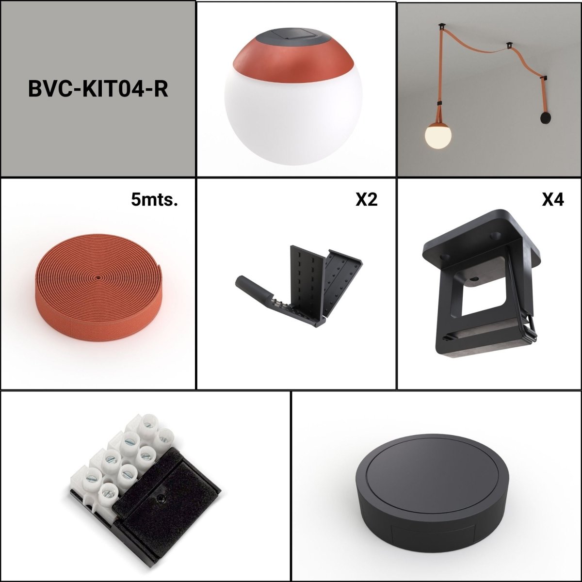 Lámpara configurable "Axia 4" - KIT lámpara bola 12W + cinta textil eléctrica + accesorios - Barcelona Led-Decoración