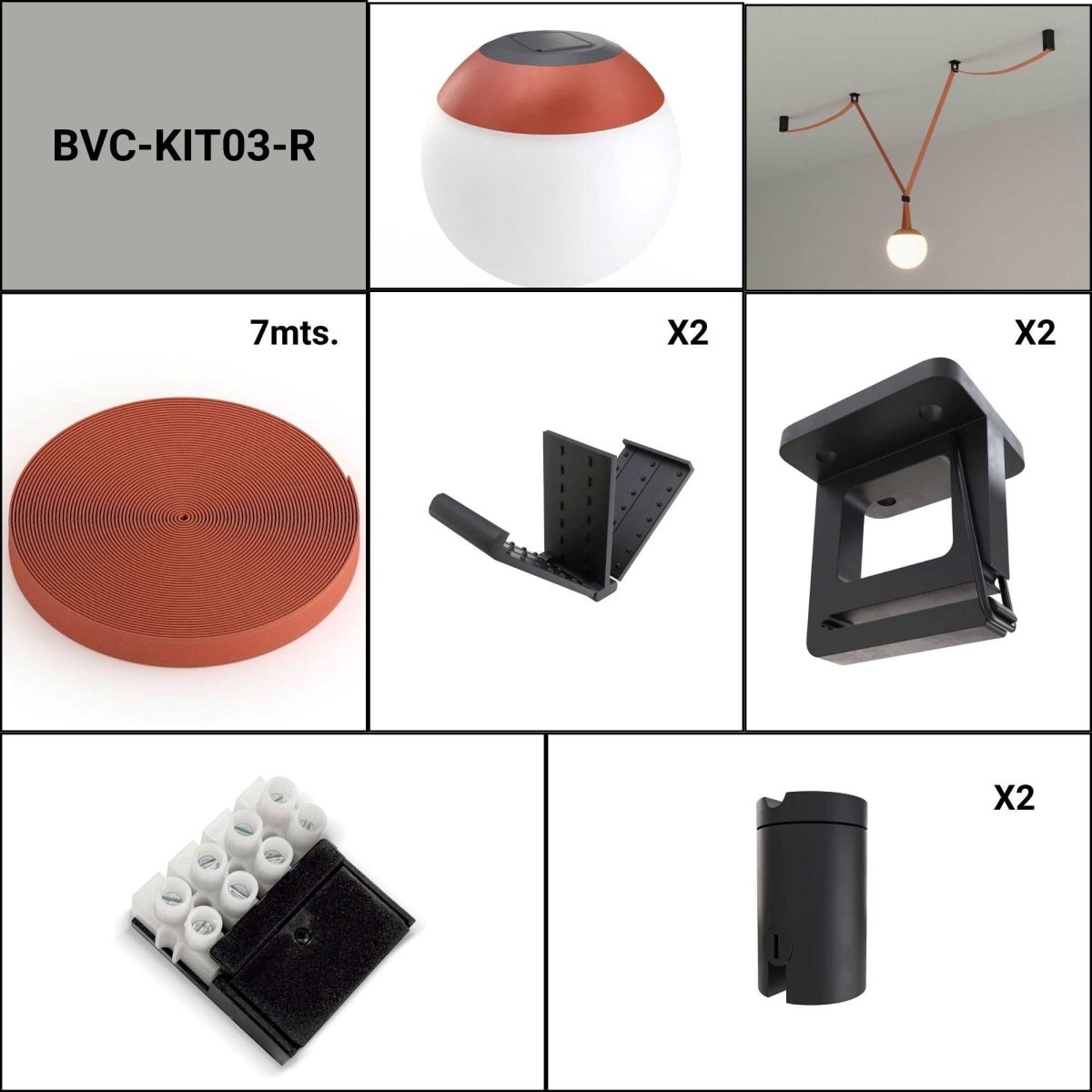 Lámpara configurable "Axia 3" - KIT lámpara bola 12W + cinta textil eléctrica + accesorios - Barcelona Led-Decoración