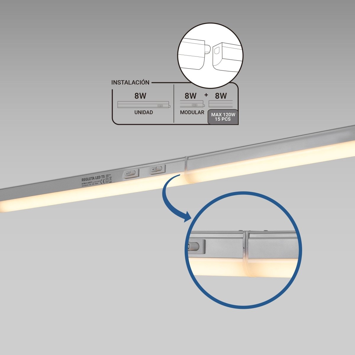 Regleta LED bajo mueble T5 - 8W - CCT - 60 cm - Opal - Barcelona Led-