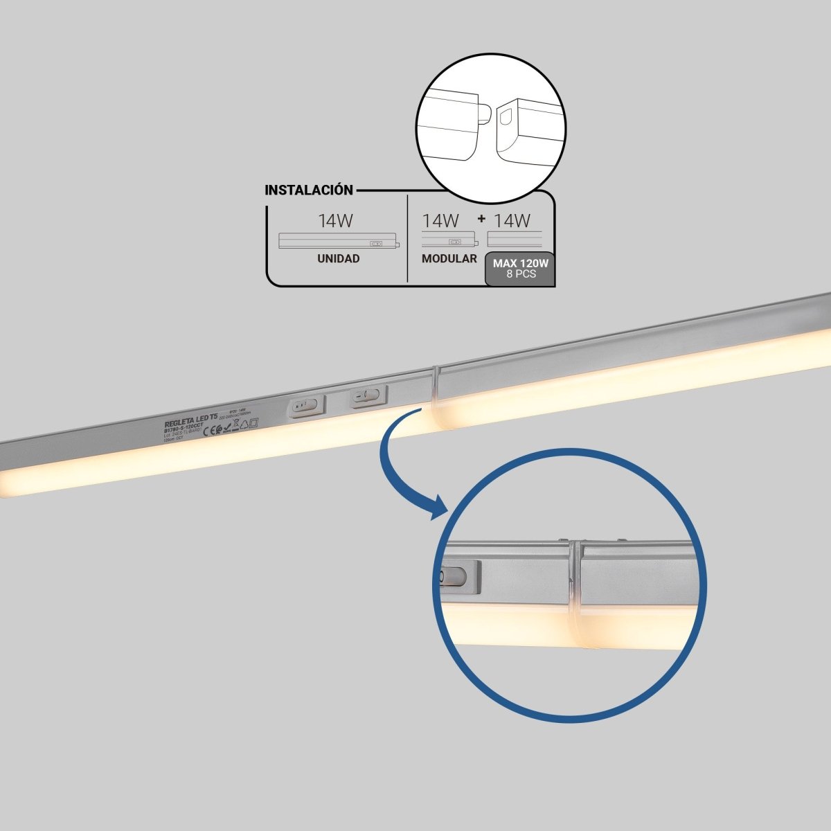 Regleta LED bajo mueble T5 - 14W - CCT - 120 cm - Opal - Barcelona Led-