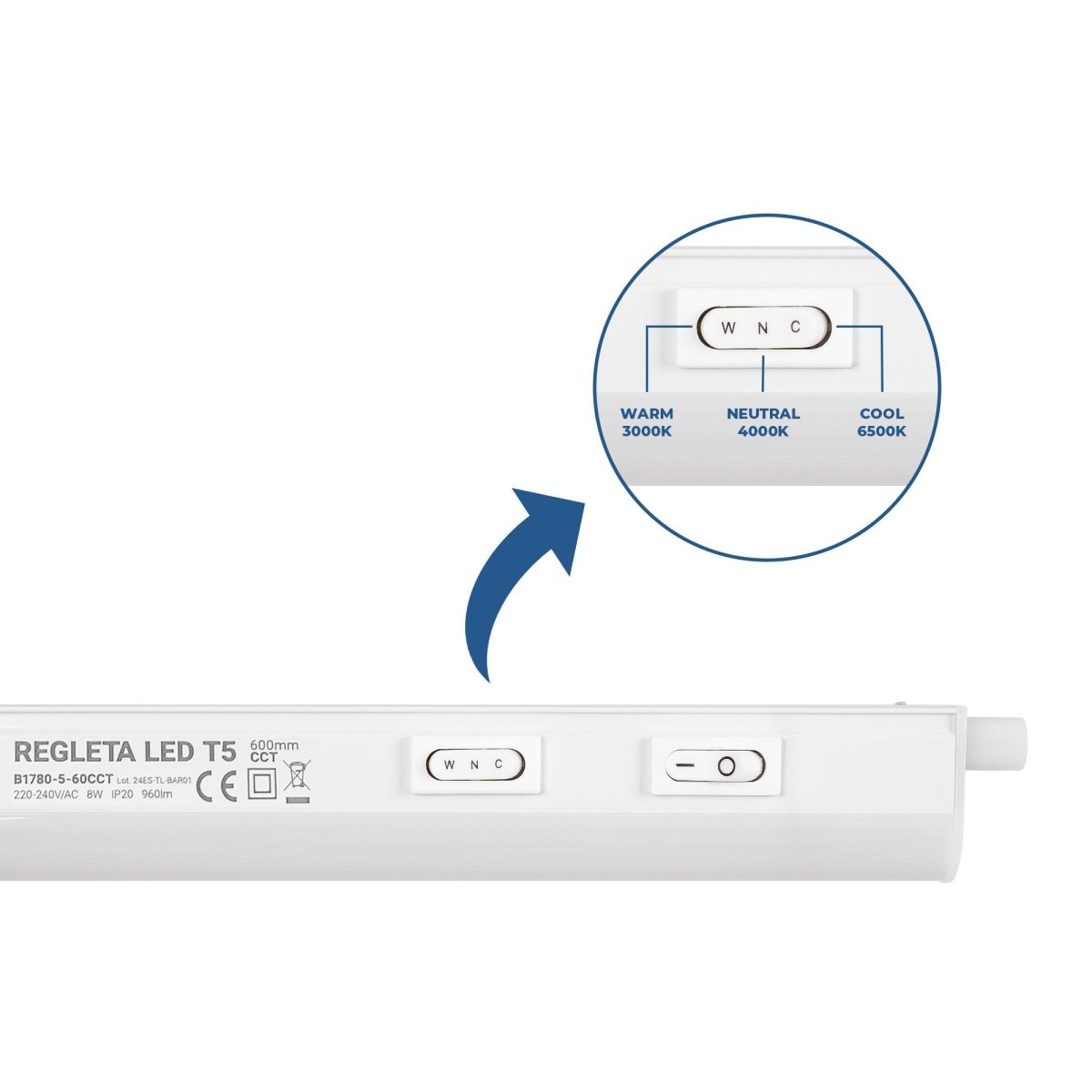 Regleta LED bajo mueble T5 - 8W - CCT - 60 cm - Opal - Barcelona Led-
