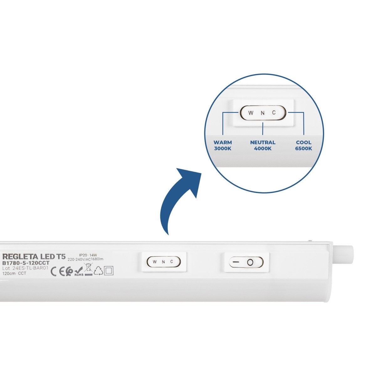 Regleta LED bajo mueble T5 - 14W - CCT - 120 cm - Opal - Barcelona Led-