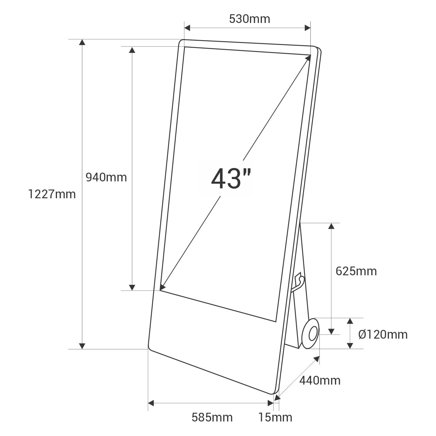 Display publicitario portátil 43'' exterior - LCD full HD - Con ruedas y batería (31)