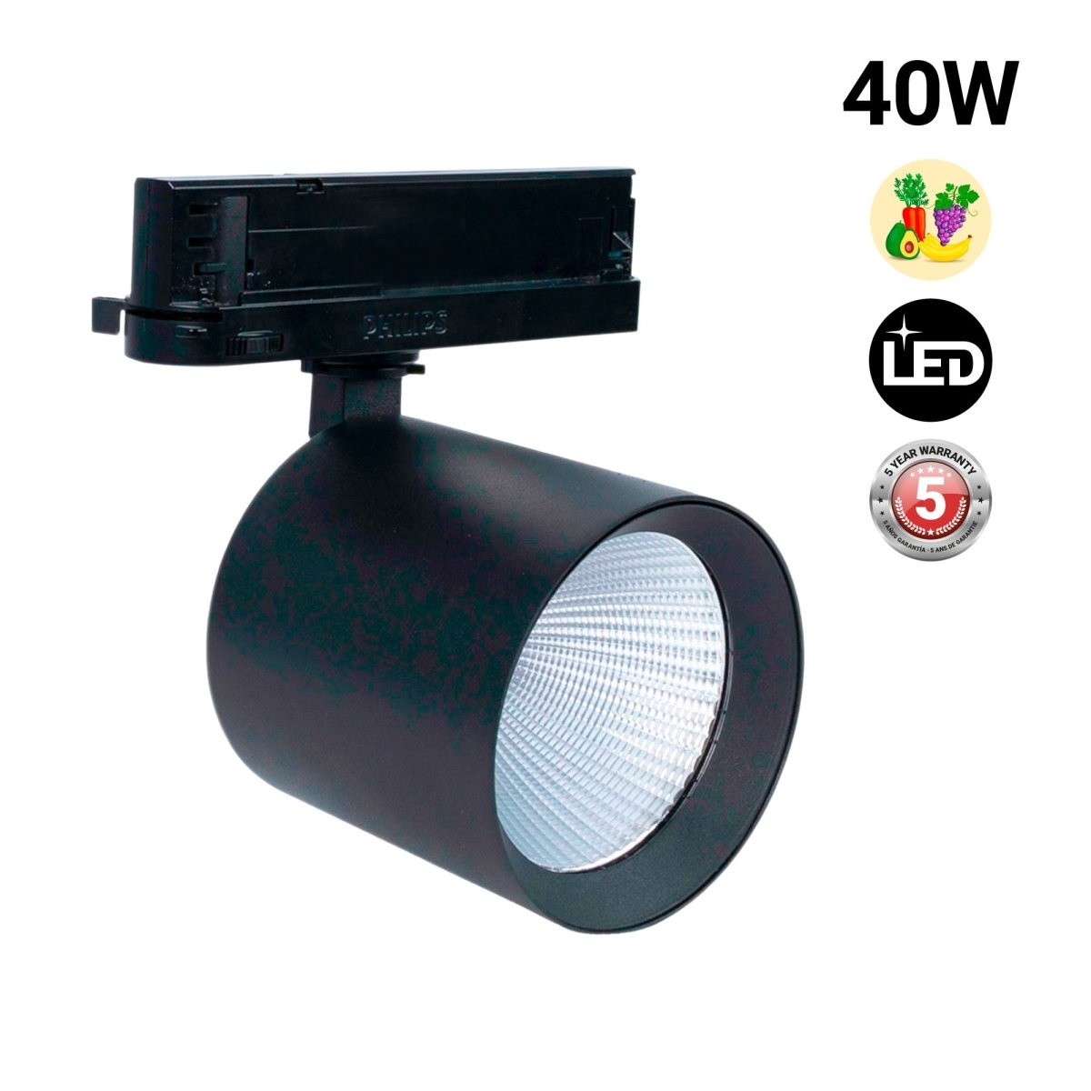 Proyector LED para carril trifásico 40W - Fruterías y verdulerías - Driver Philips Xitanium - Barcelona Led-