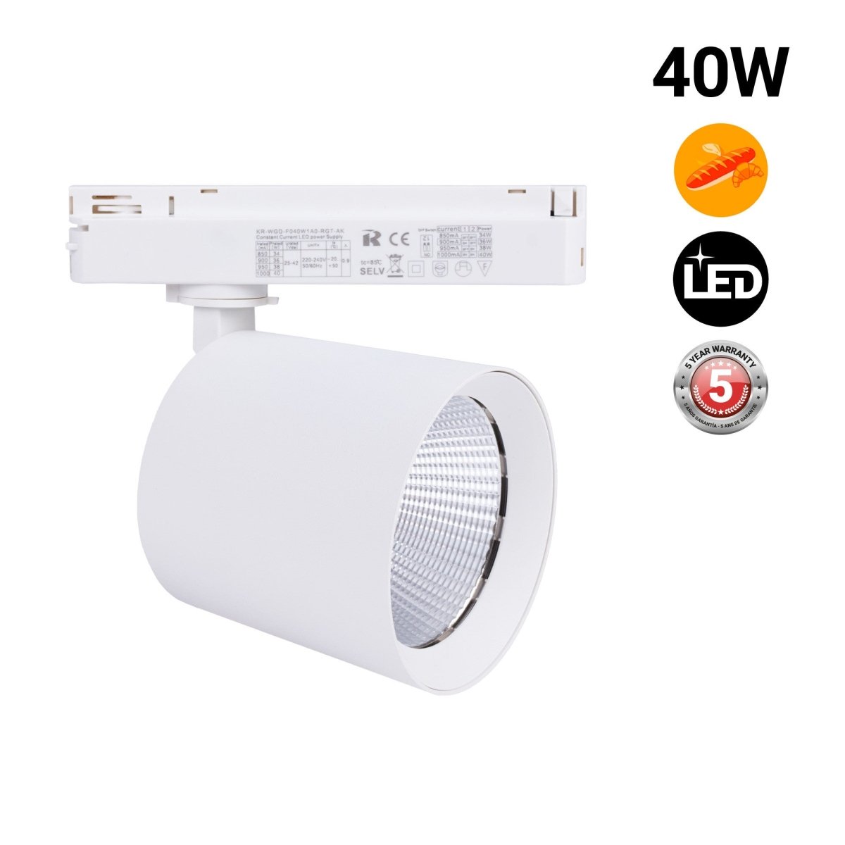 Proyector LED para carril monofásico 40W - Panaderías - Barcelona Led-