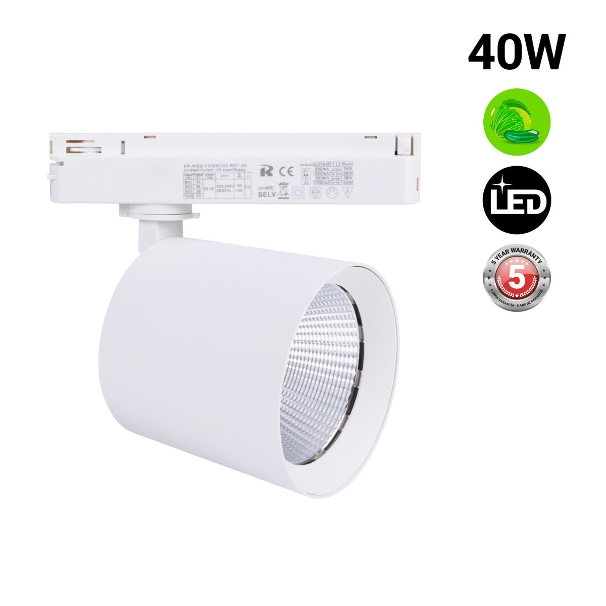 Proyector LED para carril monofásico - Verdulerías - 40W - Barcelona Led-
