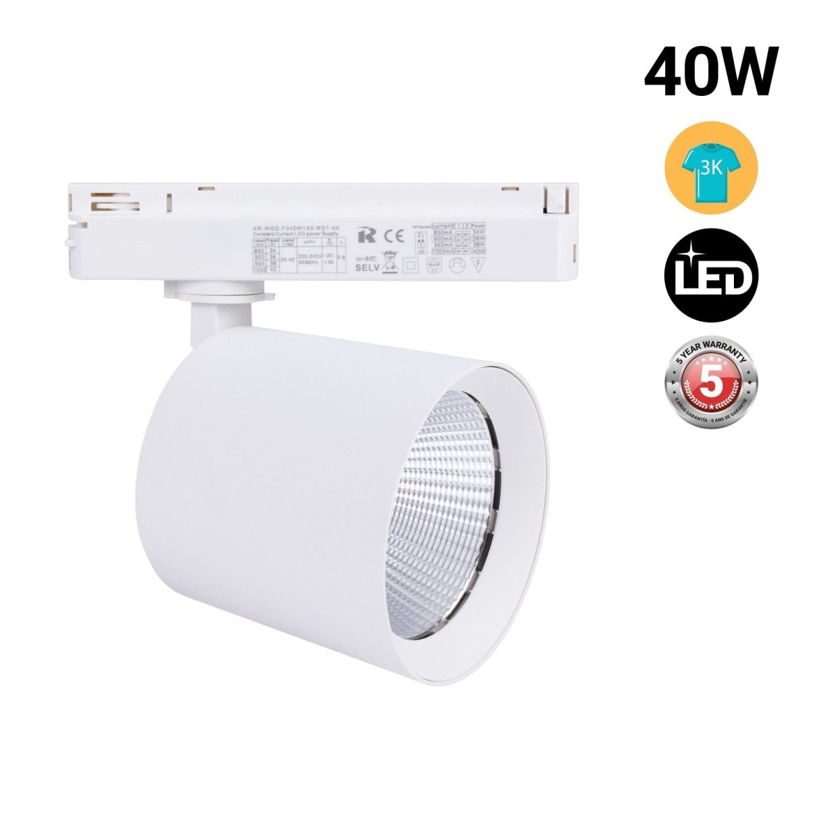 Proyector LED para carril monofásico 40W - Moda y retail - Barcelona Led-