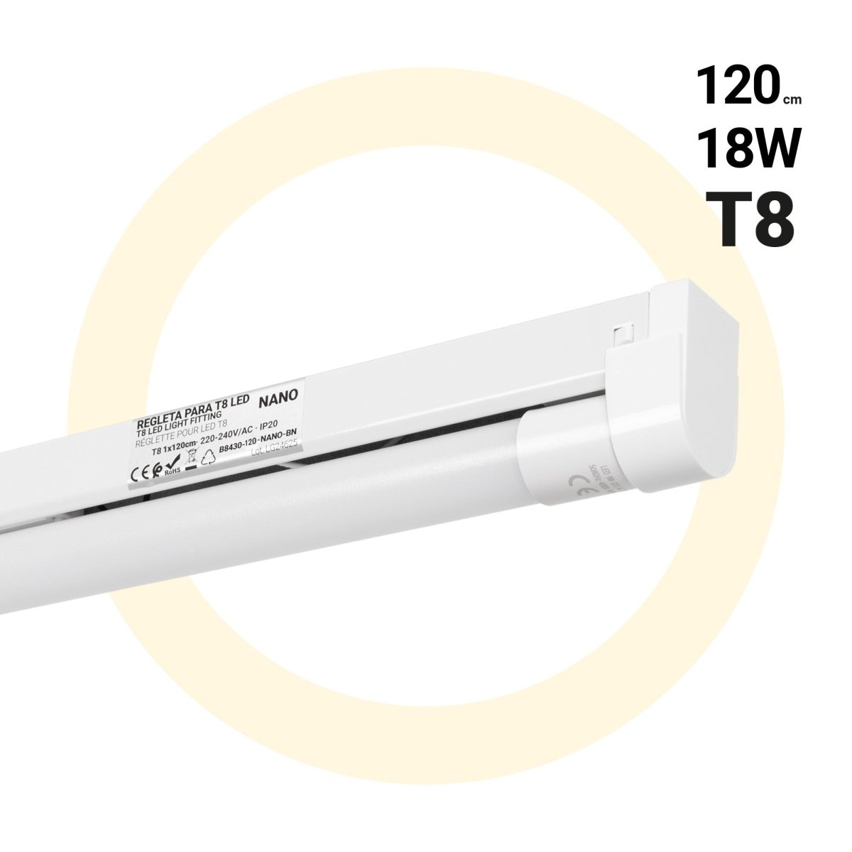 Kit regleta portatubos + tubo LED T8 - 18W - 120cm - Barcelona Led-