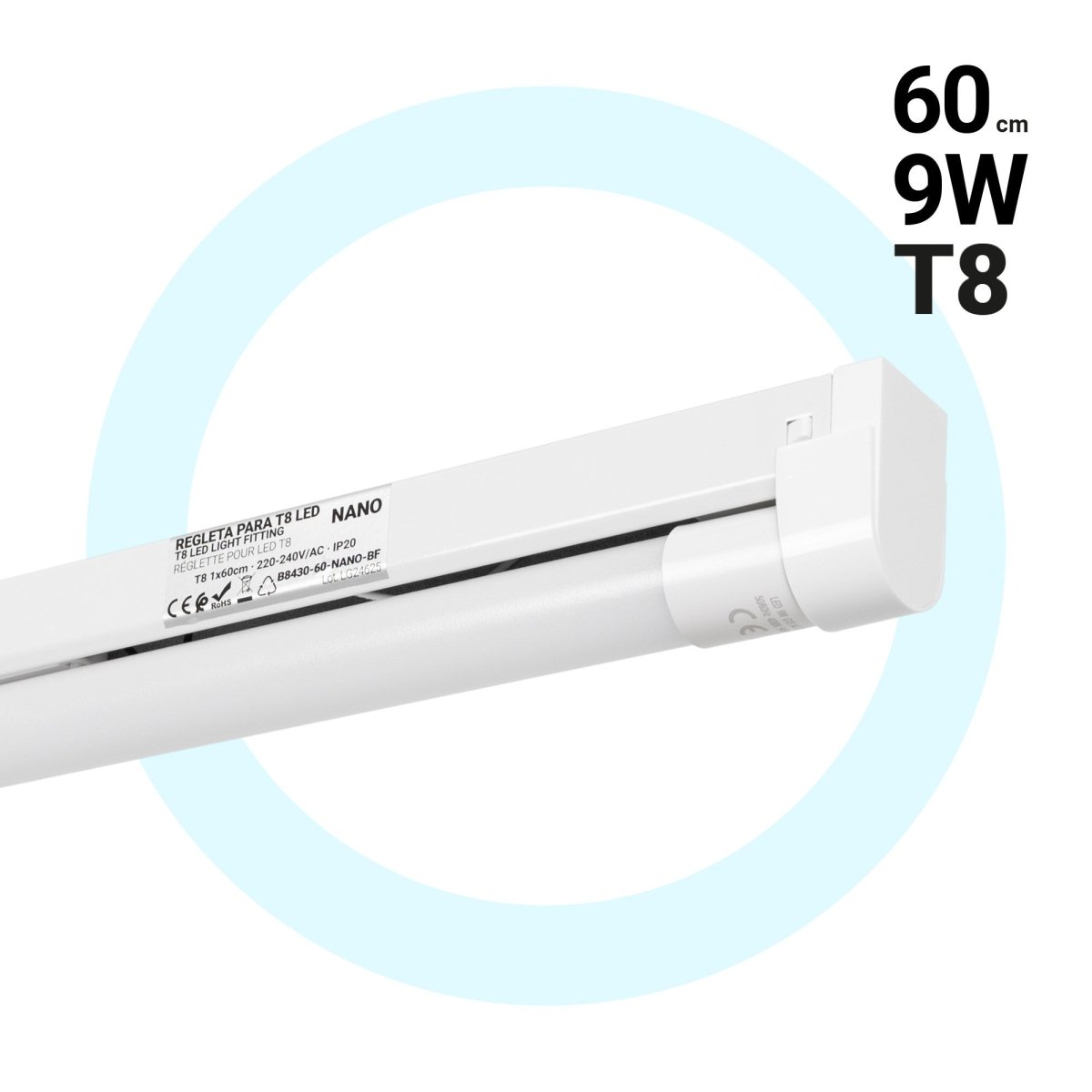 Kit regleta portatubos + tubo LED T8 - 9W - 60cm - Barcelona Led-
