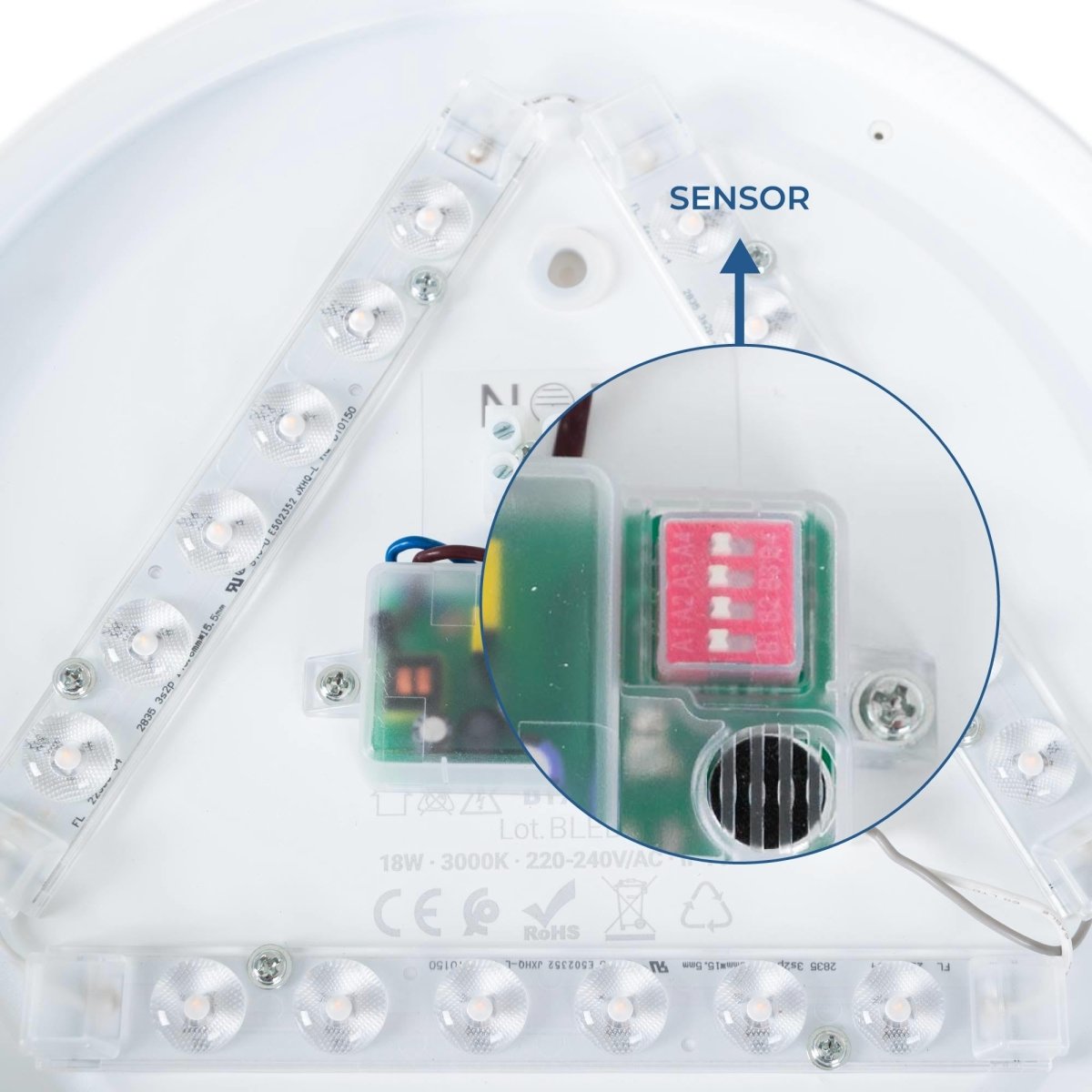 Plafón LED techo 18W - Sensor de sonido + sensor crepuscular - IP44 - Ø26 cm - Barcelona Led-