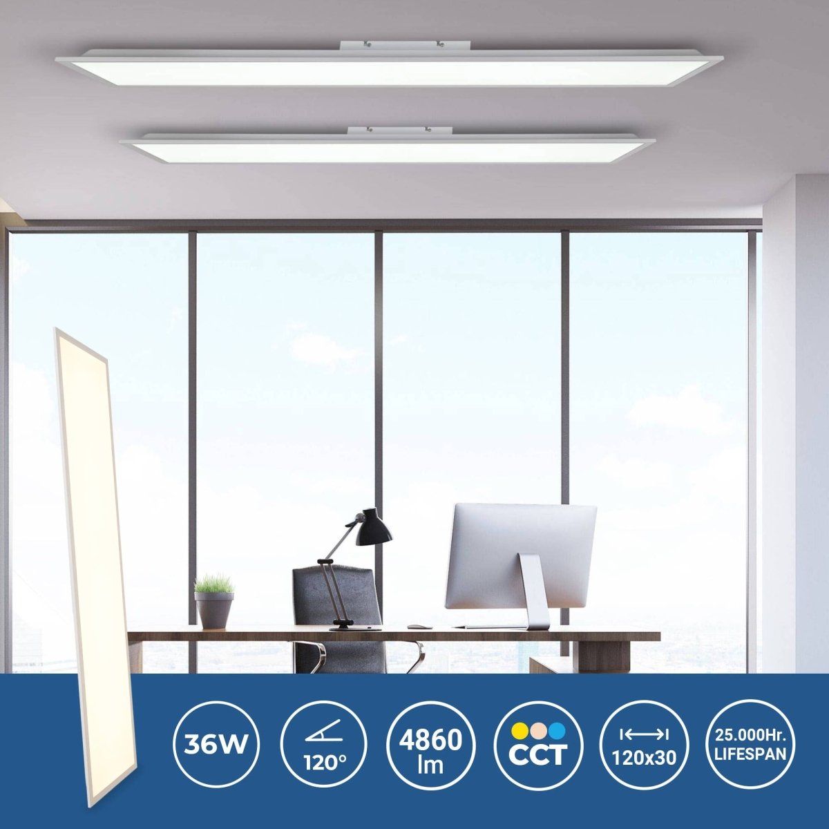Panel LED de superficie CCT 36W - 120 x 30 cm - 135lm/W - IP20 - Barcelona Led-