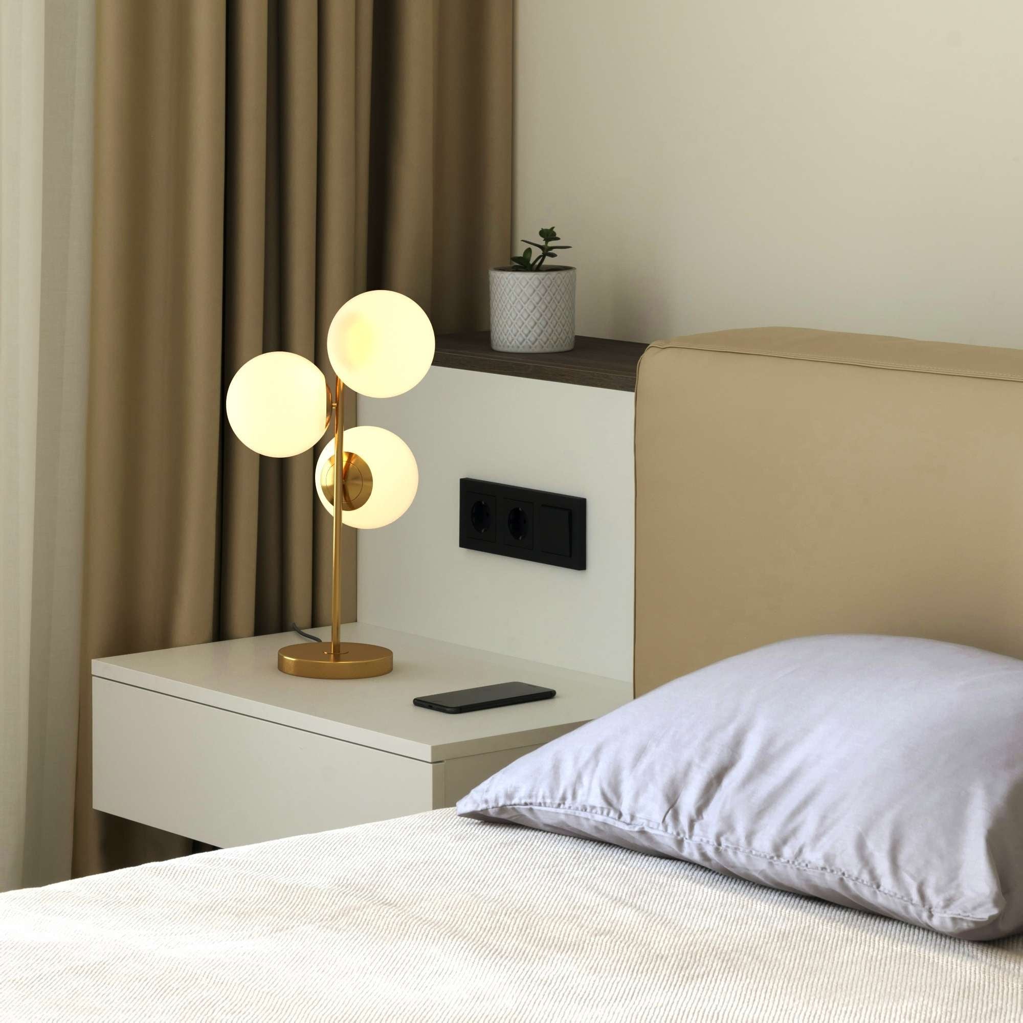 Lámpara de mesa bola cristal triple "ROM" - 3 x E27 - Ø 15cm (17)