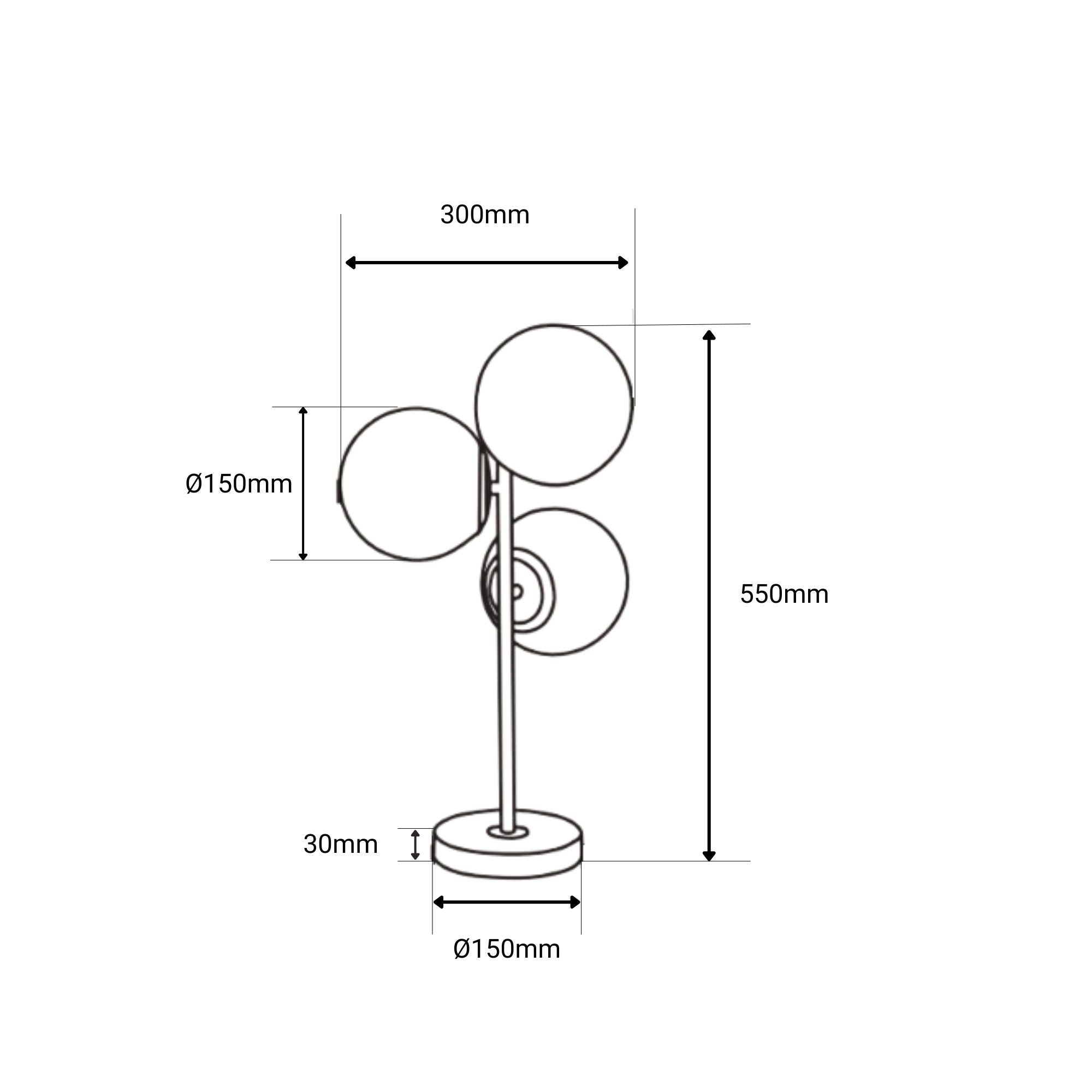 Lámpara de mesa bola cristal triple "ROM" - 3 x E27 - Ø 15cm (27)
