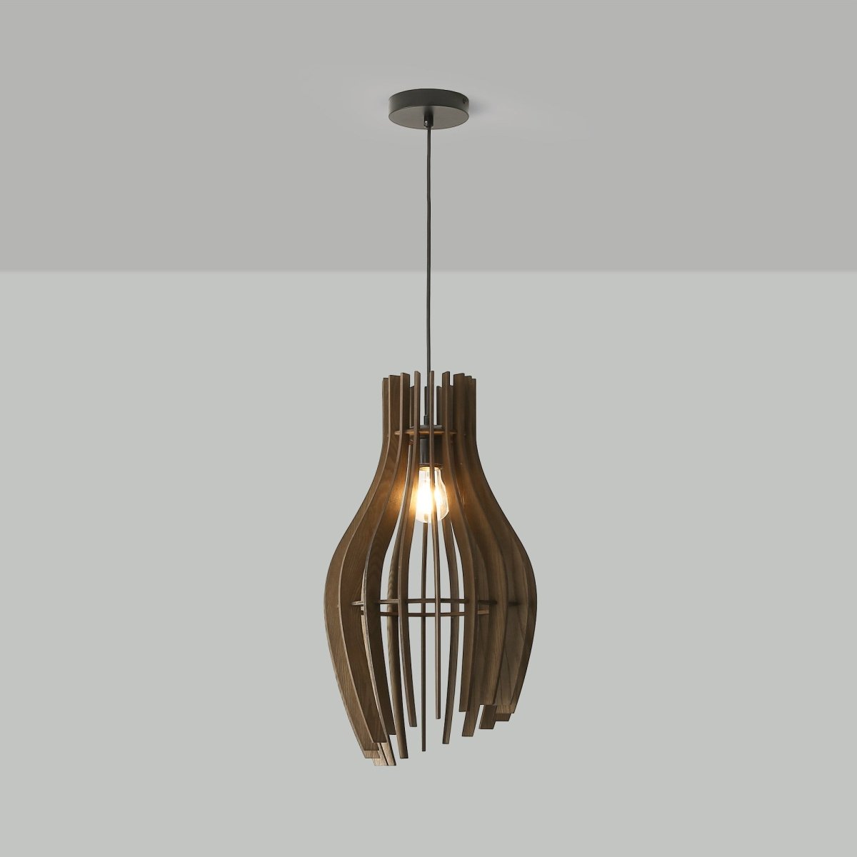 Lámpara colgante madera "HUNTEL" - Ø 30cm - E27 - Barcelona Led-Decoración
