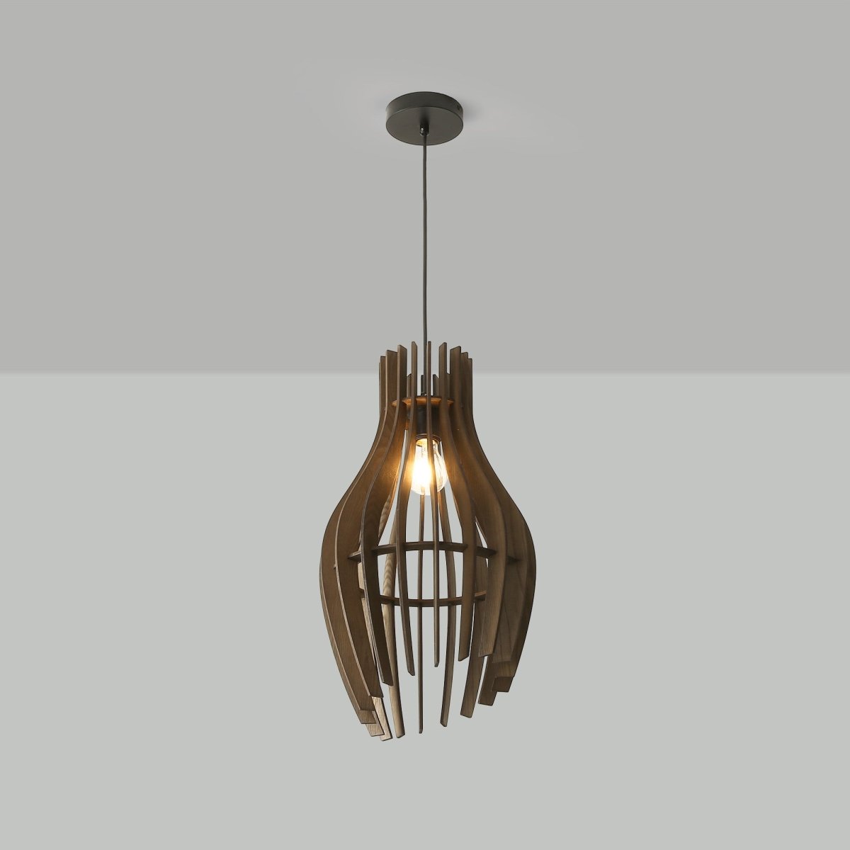 Lámpara colgante madera "HUNTEL" - Ø 30cm - E27 - Barcelona Led-Decoración