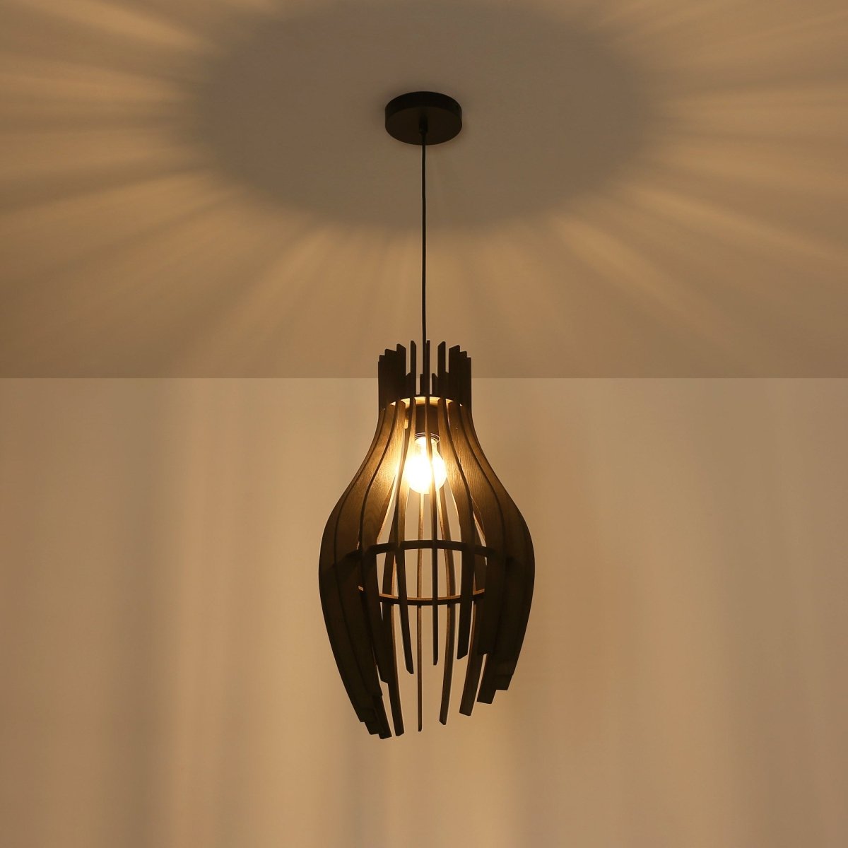 Lámpara colgante madera "HUNTEL" - Ø 30cm - E27 - Barcelona Led-Decoración