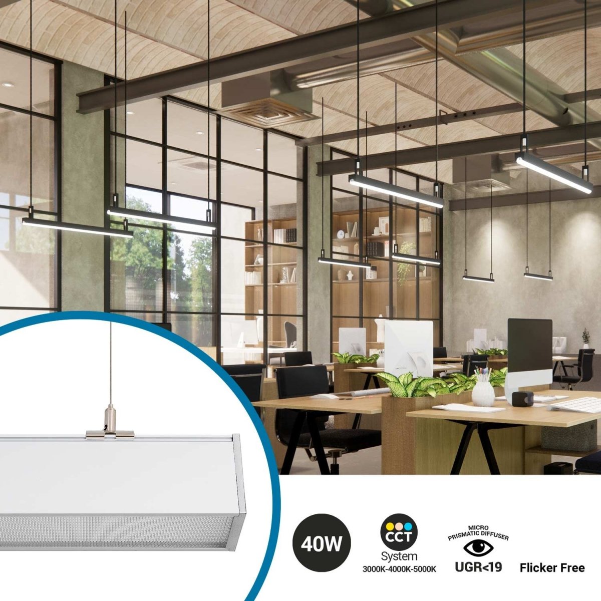Luminaria lineal LED CCT - 40W - Suspensión / superficie - Potencia ajustable - 120cm (61)