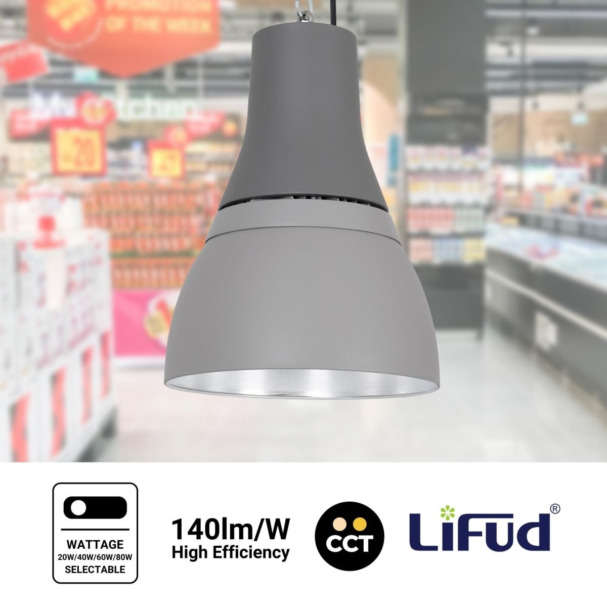Campana LED comercial CCT -  (25W / 40W /60W / 80W) - Difusor aluminio - UGR19 - Driver Lifud 0-10V - Barcelona Led-