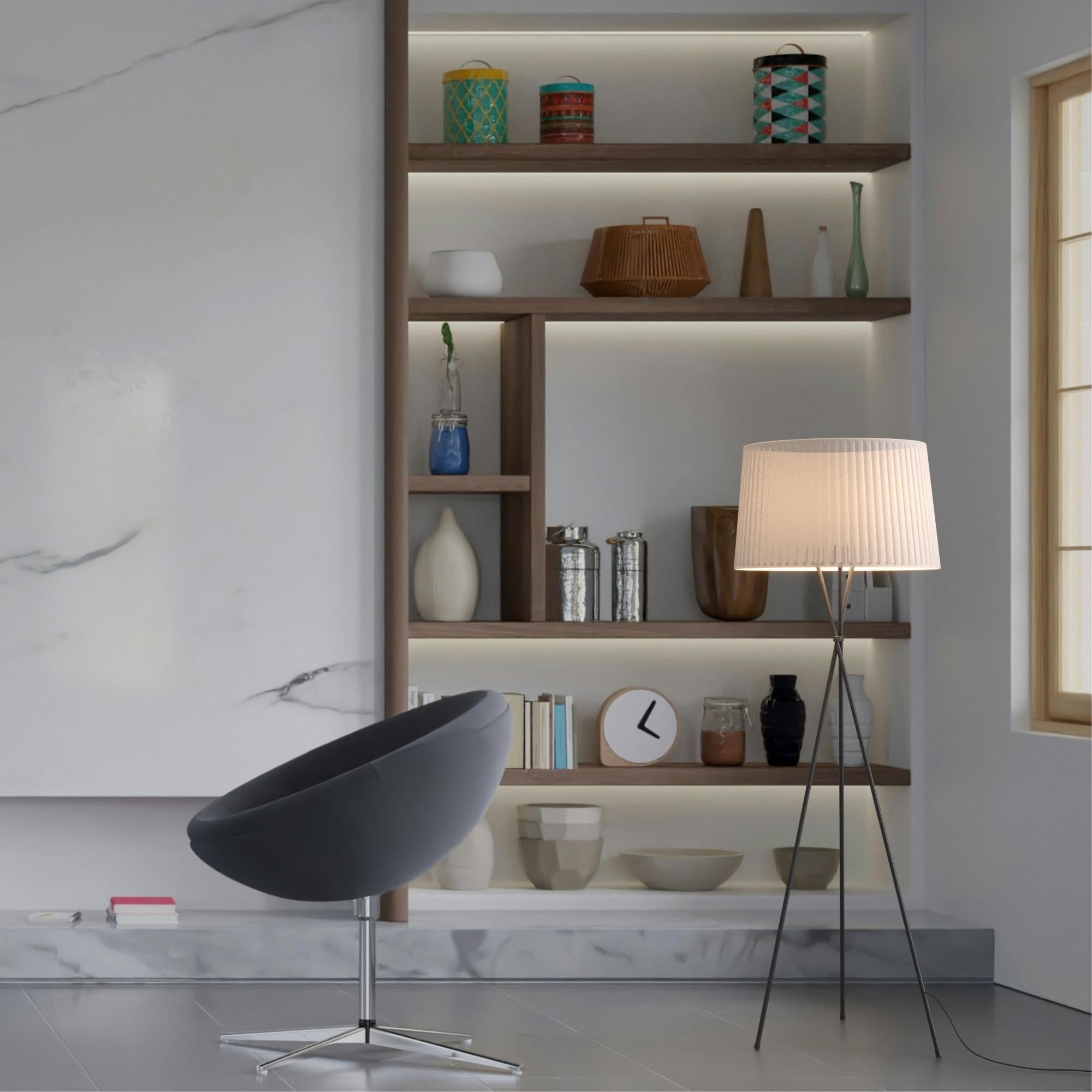 Lámpara de pie trípode "PRON" - Pantalla algodón -  E27 (19)