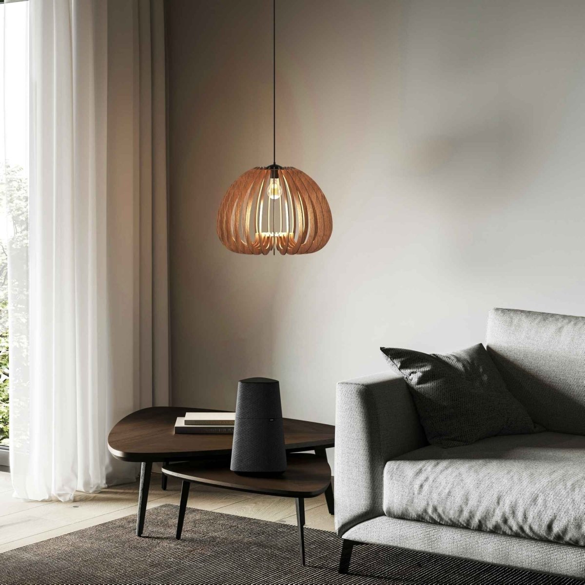 Lámpara colgante madera "MARGE" - Ø 45cm - E27 - Barcelona Led-Decoración