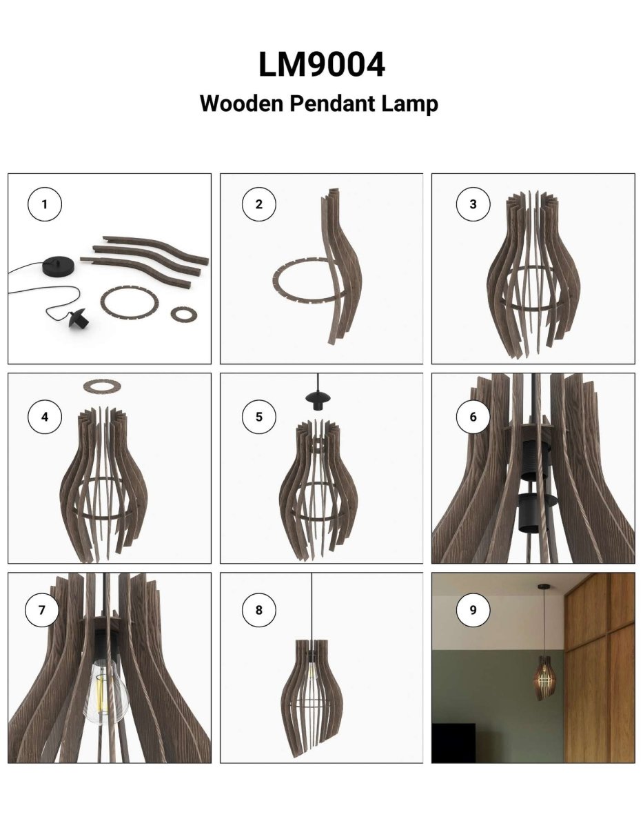 Lámpara colgante madera "HUNTEL" - Ø 30cm - E27 - Barcelona Led-Decoración