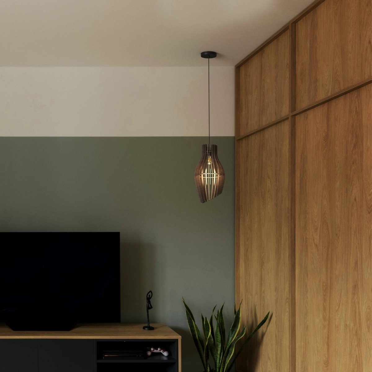 Lámpara colgante madera "HUNTEL" - Ø 30cm - E27 - Barcelona Led-Decoración