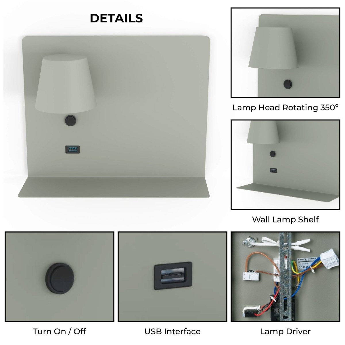 Aplique de pared para lectura con puerto USB "BASKOP" - 6W - Izquierda - Barcelona Led-Decoración