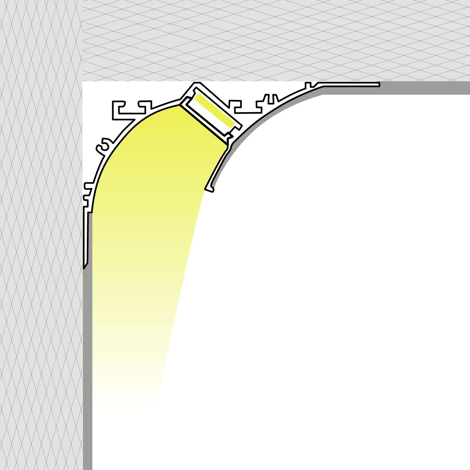 Perfil tira LED integración / trimless de esquina - Efecto bañador - 90 x 80mm - Con difusor - 2 metros (1)