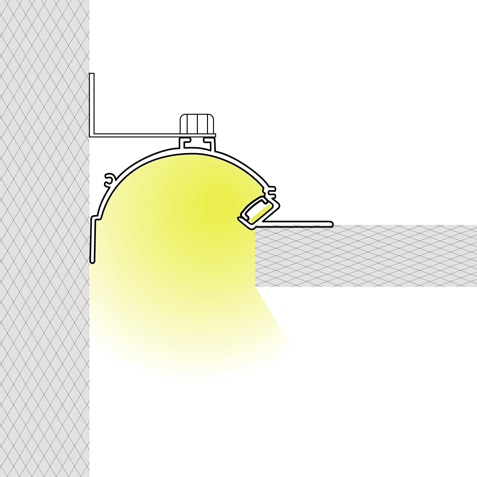 Perfil tira LED integración / trimless de esquina - Efecto indirecto - Con difusor - 2 metros (1)
