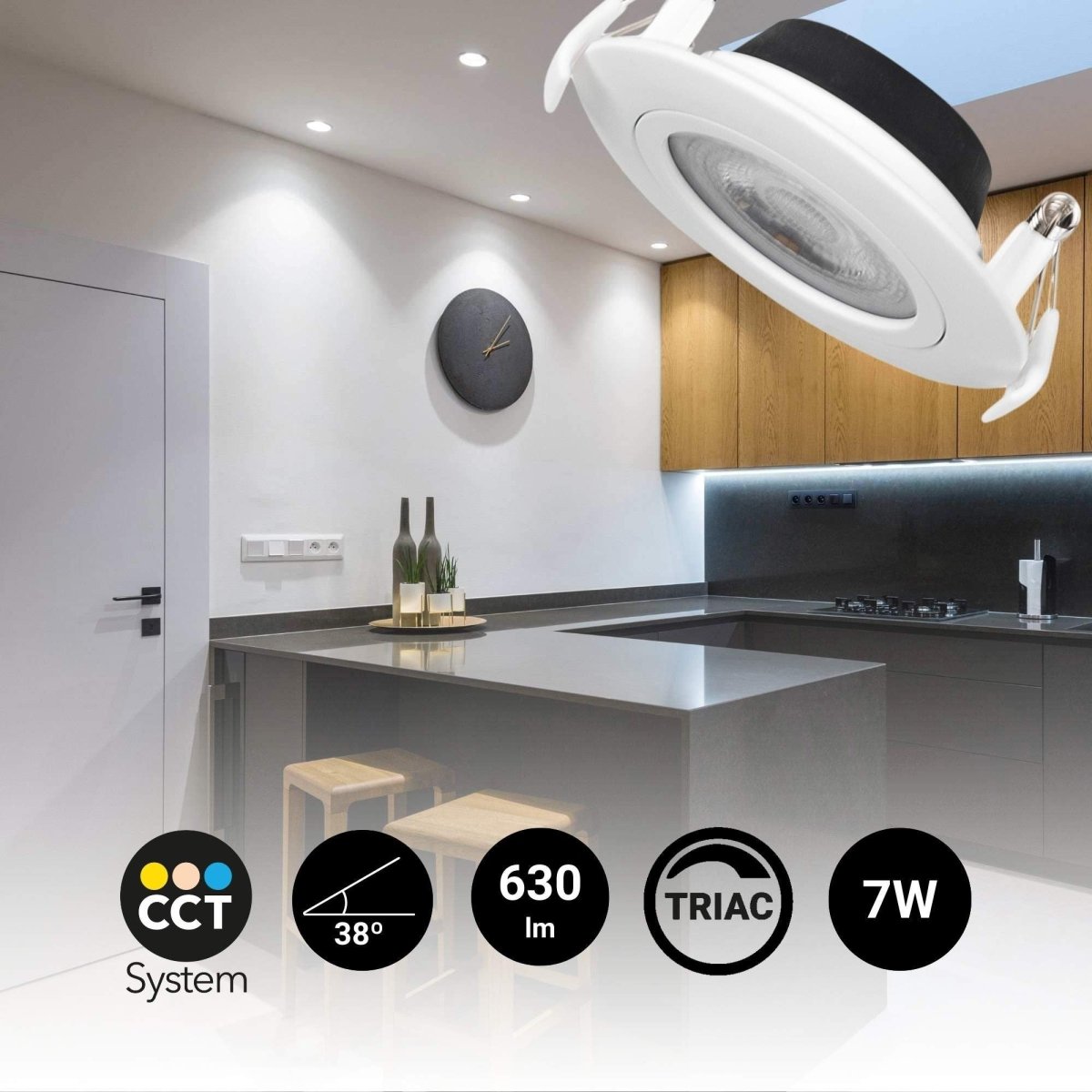 Downlight LED interior - 7W - CCT - DIMABLE TRIAC - 630lm - Corte Ø 70mm - IP20 - Barcelona Led-