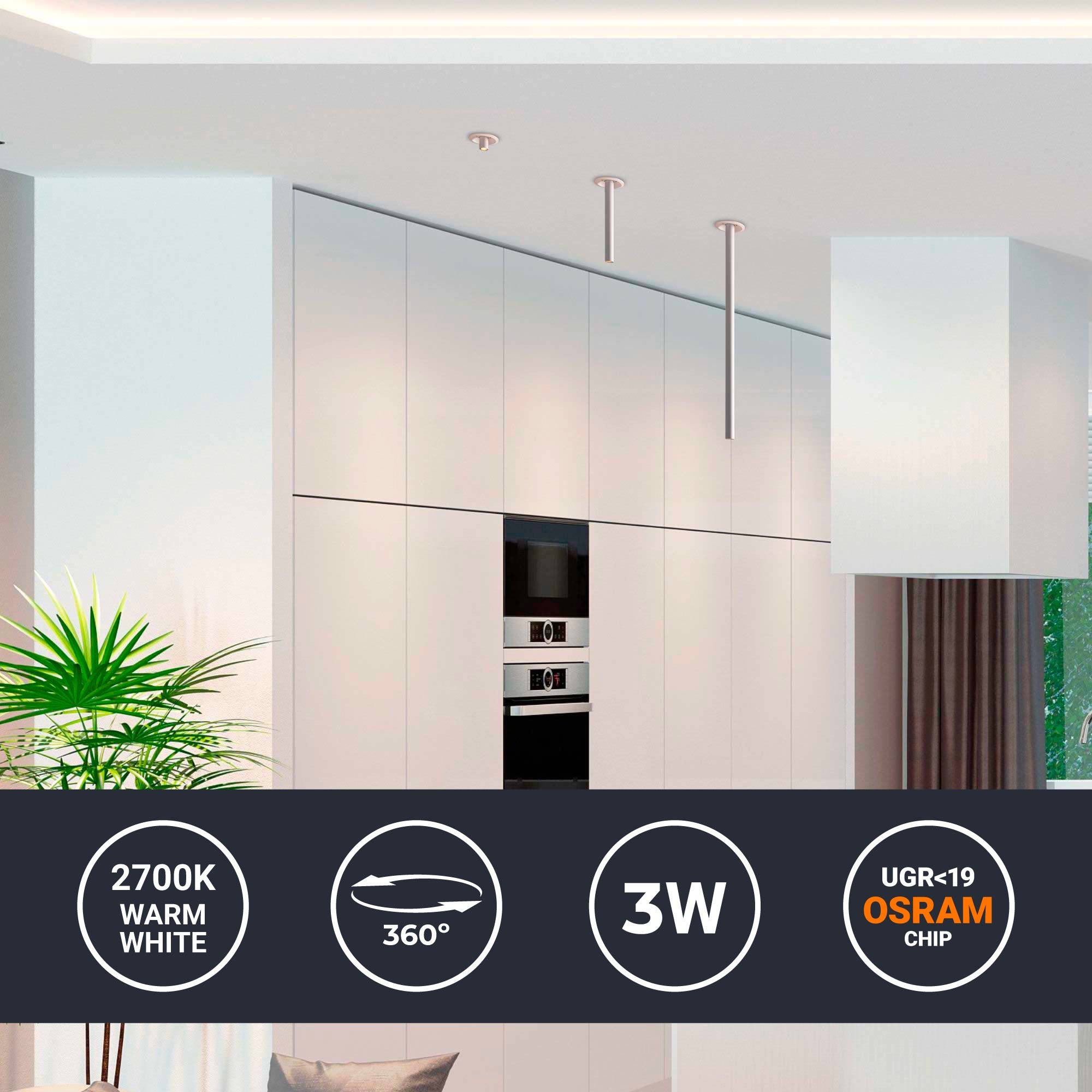 Foco de techo LED empotrable 3W - Extensible 500mm - Orientable - Chip OSRAM - 2700K (17)