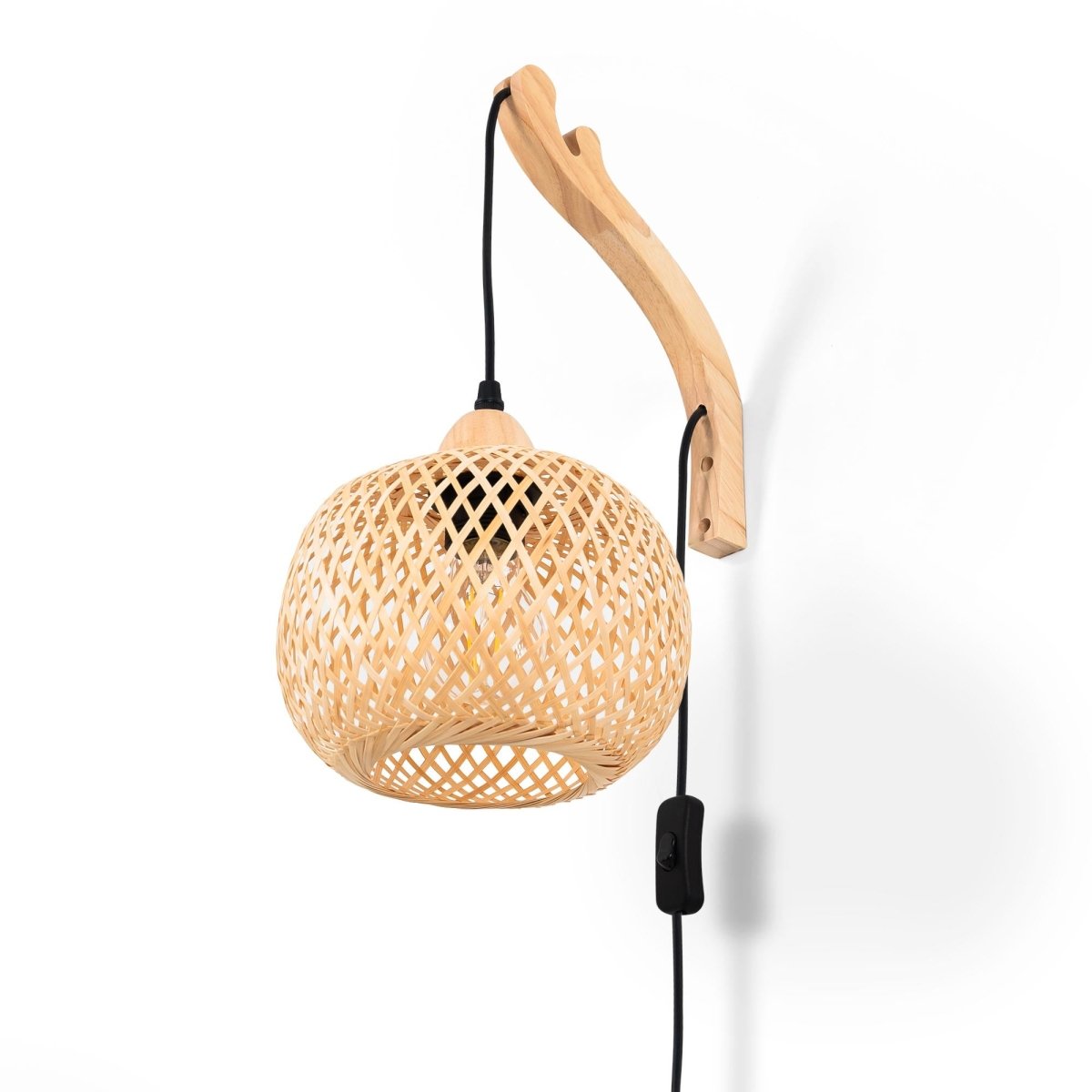 Aplique de pared de mimbre y madera "Phuket" - Con cable y enchufe - E27 - Barcelona Led-Decoración