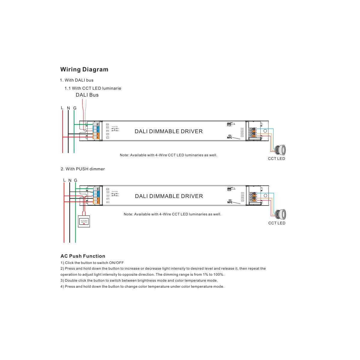 Driver regulable lineal DALI DT8 - CCT - 40W - Corriente constante - Salida 10-54V DC - 500-1050mA - NFC (2)