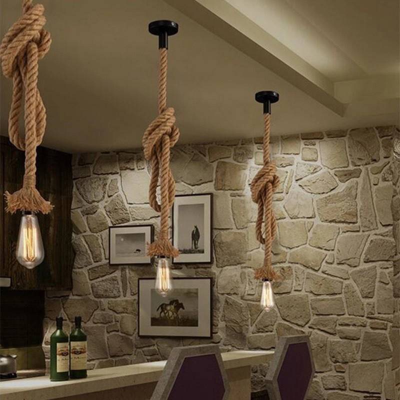 Lámpara colgante de cuerda natural de cáñamo E27 "ROPE LAMP" (5)
