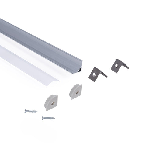 Perfil tira LED de superficie para esquinas - Con difusor - Kit completo - 15,8x15,8mm - Tira LED ≤10 mm - 1 metro