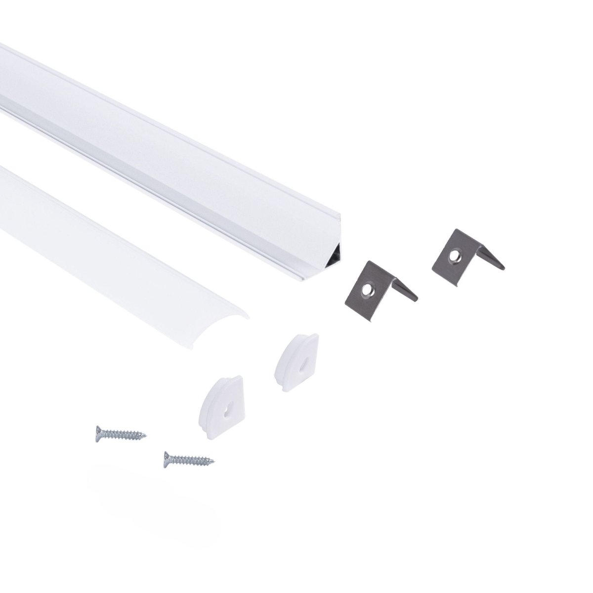 Perfil tira LED de superficie para esquinas - Con difusor - Kit completo - 15,8x15,8mm - Tira LED ≤10 mm - 1 metro - Barcelona Led-