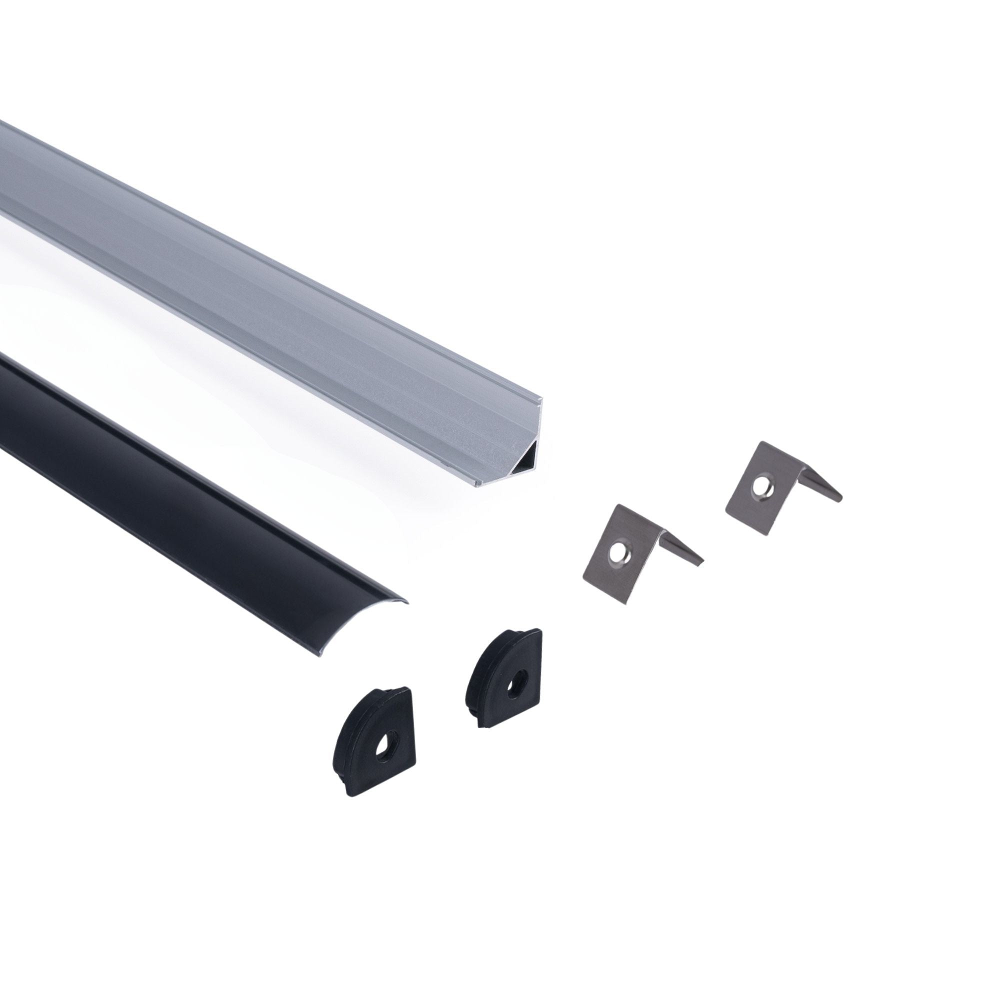 Perfil tira LED de superficie para esquinas - Con difusor - Kit completo - 15,8x15,8mm - Tira LED ≤10 mm - 1 metro (40)