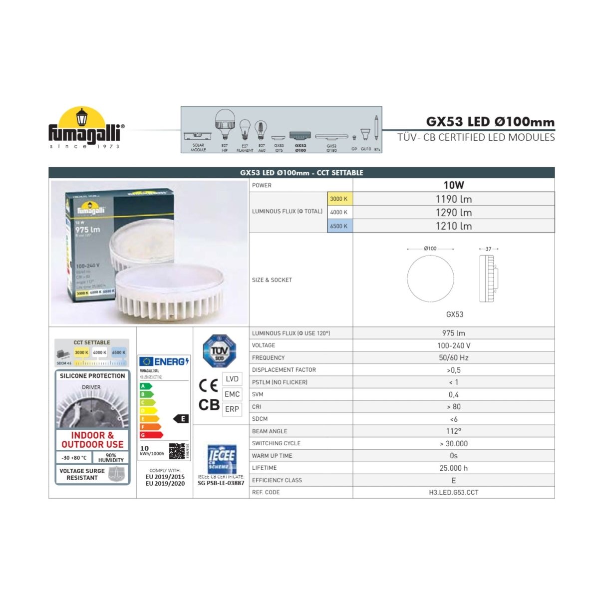 Bombilla LED GX53 CCT 10W - 120º - 975lm - Barcelona Led-