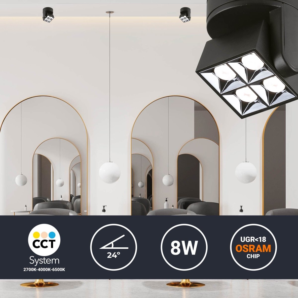 Aplique techo LED cuadrado orientable 8W - CCT - UGR18 - Chip OSRAM - Driver KGP - Barcelona Led-Decoración