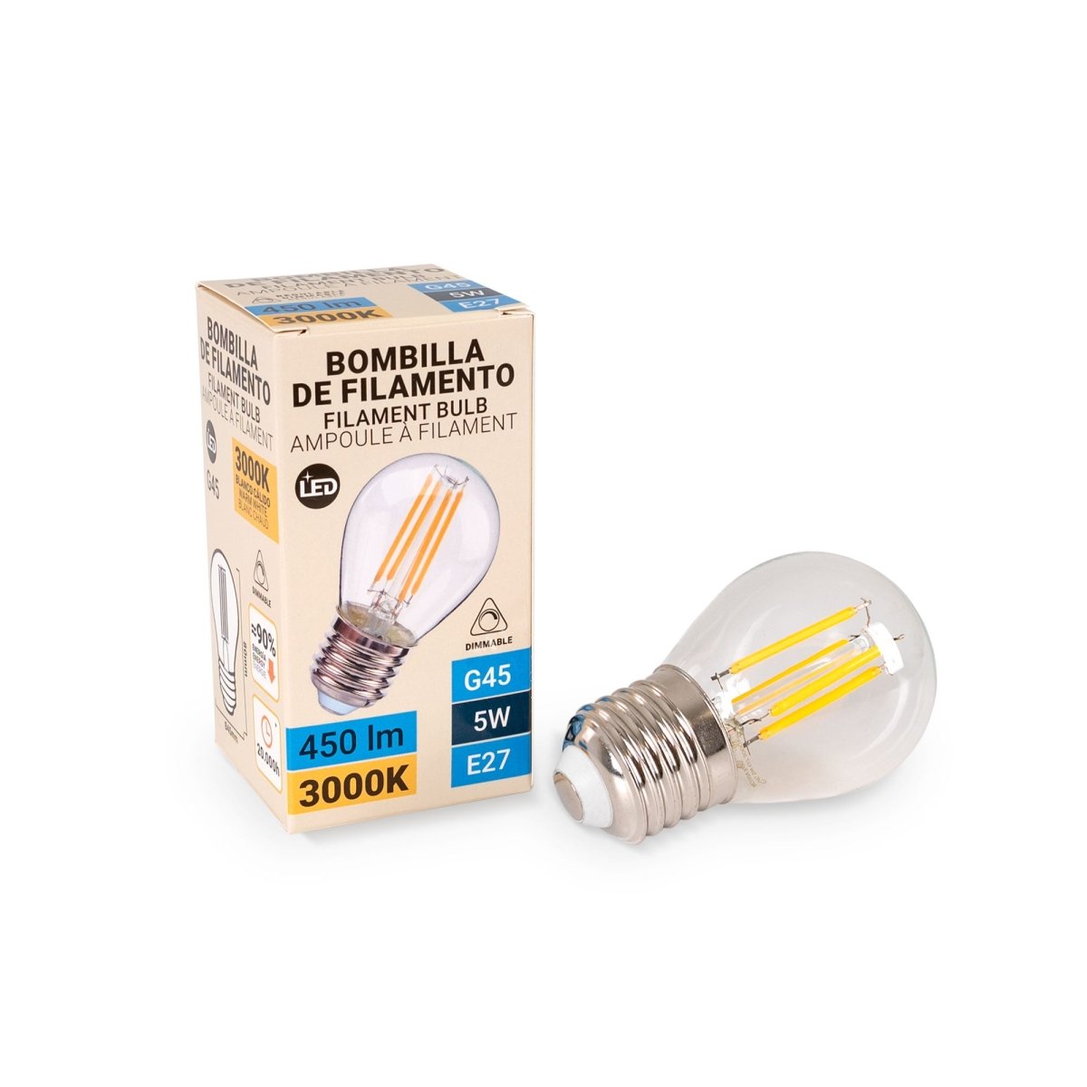 Bombilla LED filamento E27 G45 - 5W - Regulable - Barcelona Led-